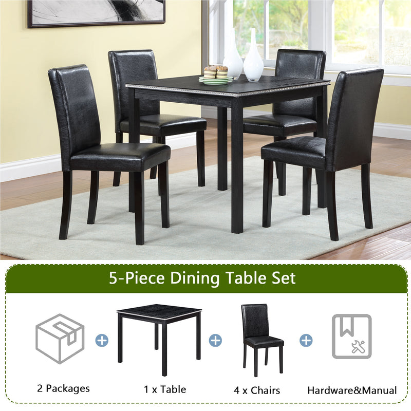 5 Piece Wooden Dining Table Set, Kitchen Table Set with a Square Table and 4 Upholstered Chairs, Wooden Dining Room Table with Crystal Decoration and Chairs Set for Kitchen, Dining Room, Black