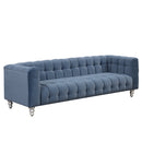 89" Modern Sofa Dutch Fluff Upholstered sofa with solid wood legs, buttoned tufted backrest,blue