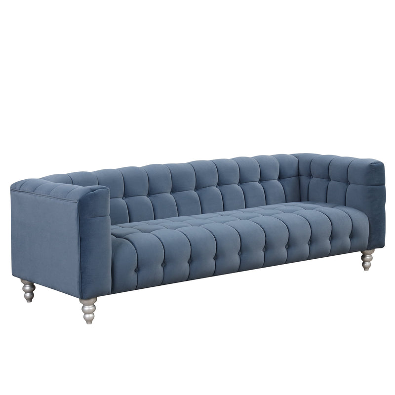 89" Modern Sofa Dutch Fluff Upholstered sofa with solid wood legs, buttoned tufted backrest,blue