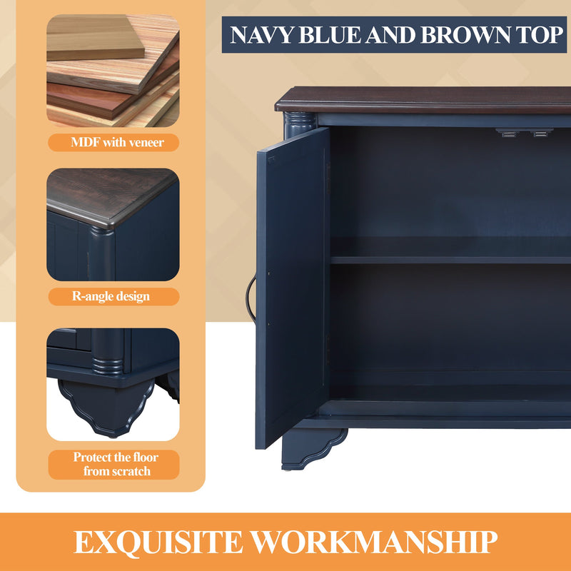 40" Console Table with Storage Shelf, Retro Entryway Table with Adjustable Storage Shelf, Sofa Couch Table for Hallway, Entry Way, Living Room, Foyer, Navy Blue and Brown Top