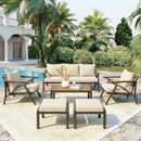 6-Piece Outdoor Patio Furniture Set with Steel Frame Sofa & Acacia Wood Table by HouseOfZazla