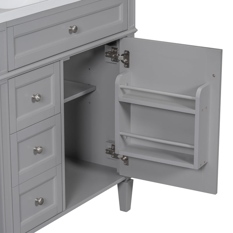 30" Bathroom Vanity with Top Sink, Modern Bathroom Storage Cabinet with 2 Drawers and a Tip-out Drawer, Single Sink Bathroom Vanity