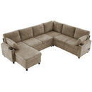 U-Shaped Sectional Sofa Bed With Storage, Charging Ports, And Cup Holders - Brown by HouseOfZazla