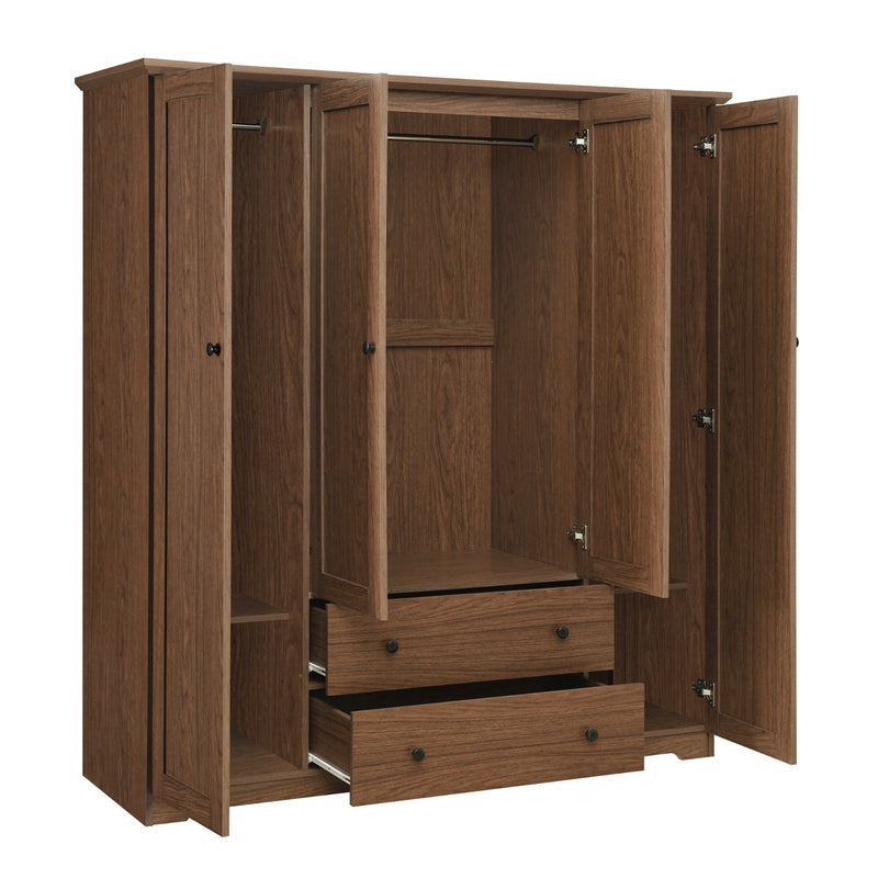 4 Door Wardrobe Armoire Closet with 2 Drawers, Brown