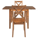 3-Piece Wood Drop Leaf Breakfast Nook Dining Table Set with 2 X-back Chairs for Small Places, Brown