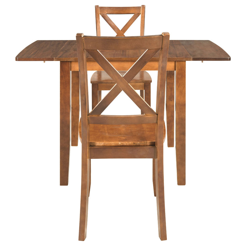 3-Piece Wood Drop Leaf Breakfast Nook Dining Table Set with 2 X-back Chairs for Small Places, Brown