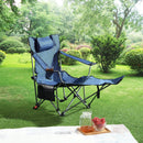 Outdoor Camping Chairs Folding Portable Adjustable Reclining Chair With Side Pockets & Cup Holder - Dark Blue by Unique Piece Furniture
