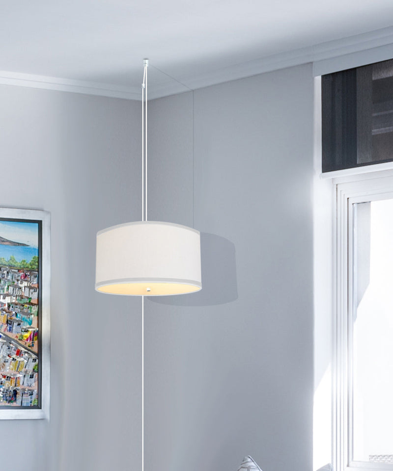 2 Light Swag Plug-In Pendant 18"w White Linen with Diffuser, White Cord