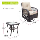 3 Pieces Conversation Set, Outdoor Wicker Rocker Swivel Patio Bistro Set, Rocking Chair With Glass Top Side Table by HouseOfZazla