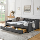 Upholstered Tufted Daybed With 2 Drawers, Waved Arms by Unique Piece Furniture