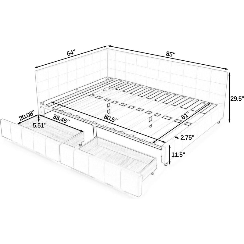 Queen Size Storage Upholstered Tufted Bed Frame, Sofa Bed Frame with Comfortable Backrest and Armrests, Queen Size Bed for Bedroom, Living Room,Velvet, BEIGE(85.5''*64.5''*29.5'')