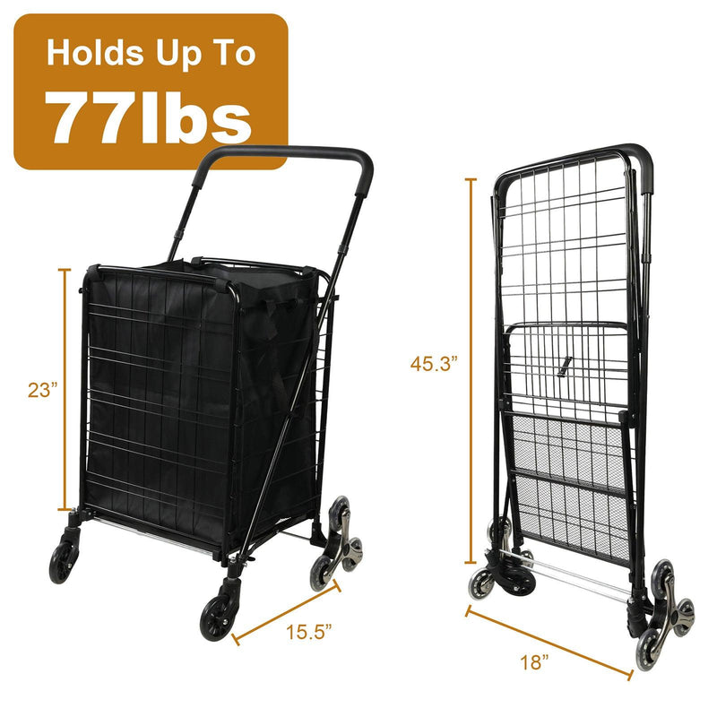 Folding Shopping Cart with Wheels and Removable Cloth Liner Holds Up to 77 Lbs.