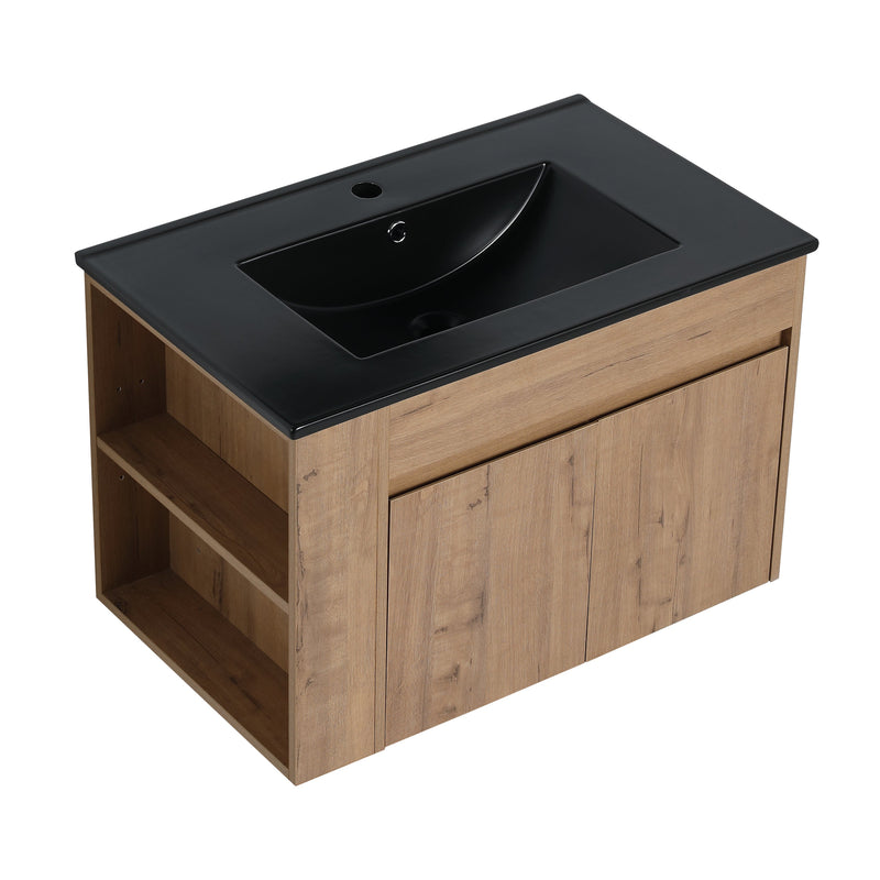 30 Inch Bathroom Vanity With Black Ceramic Basin and Adjust Open Shelf (KD-PACKING)
