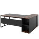L-Shaped Executive Desk With Storage Cabinet & Shelves, Home Office Workstation With Cpu Stand And Printer Station - Brown / Black by HouseOfZazla