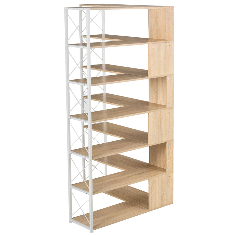 7-Tier Bookcase Home Office Bookshelf, L-Shaped Corner Bookcase with Metal Frame, Industrial Style Shelf with Open Storage, MDF Board
