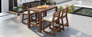 TREXM Rustic Patio Bar Set with Ergonomic Chairs, Solid Wood Slatted Tabletop in Mocha+Beige Cushion by Montret