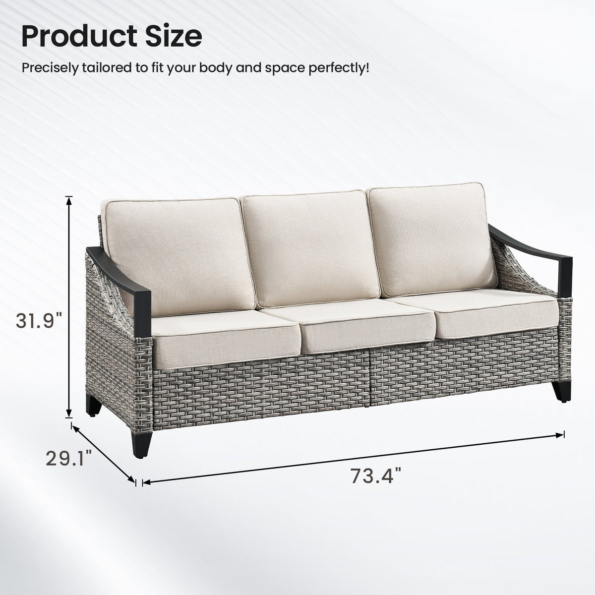 73.4" Wide Outdoor Wicker Sofa, photo 9 of 10