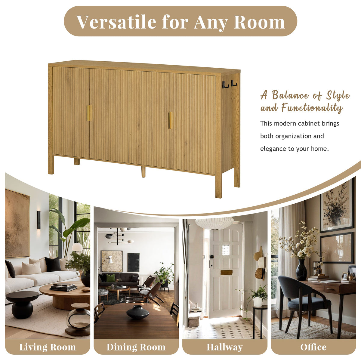 U_STYLE Modern 57.5" Stripe Door Storage Cabinet, photo 7 of 10