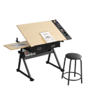 adjustable drawing drafting table desk with 2 drawers for home office and school with stool(wood)