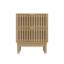 Bedside Table With Grille Design And 2 Drawers, Side Table For Bedroom - Oak