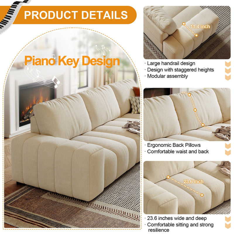 Combination Sofa Three Seats Cat Scratch Material High and Low Armrest Design Bacta Style beige