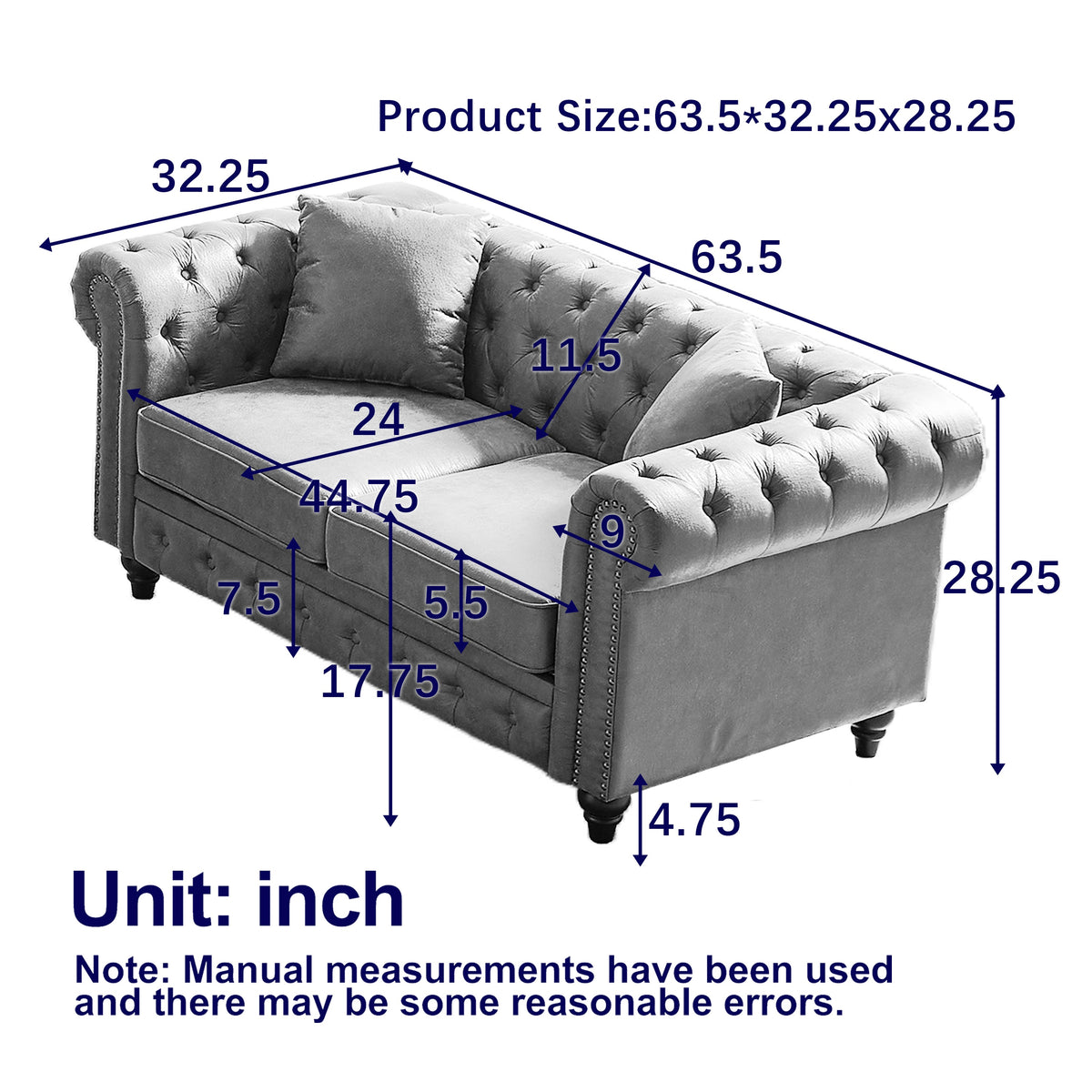 FX 63.5" Contemporary Design Chesterfield Sofa, photo 2 of 10