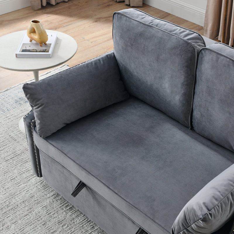 50" Velvet Upholstered Sleeper Sofa bed with Side Storage Pockets, Nailhead Design, 2-Seater Sofa with 2 Pillows and removeable Backrest Pull-out Sofa Bed for Small Spaces in Living Rooms