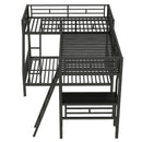 Twin Over Full Bunk Bed With Loft And Desk, L-Shaped Design For 3 Sleepers - Black