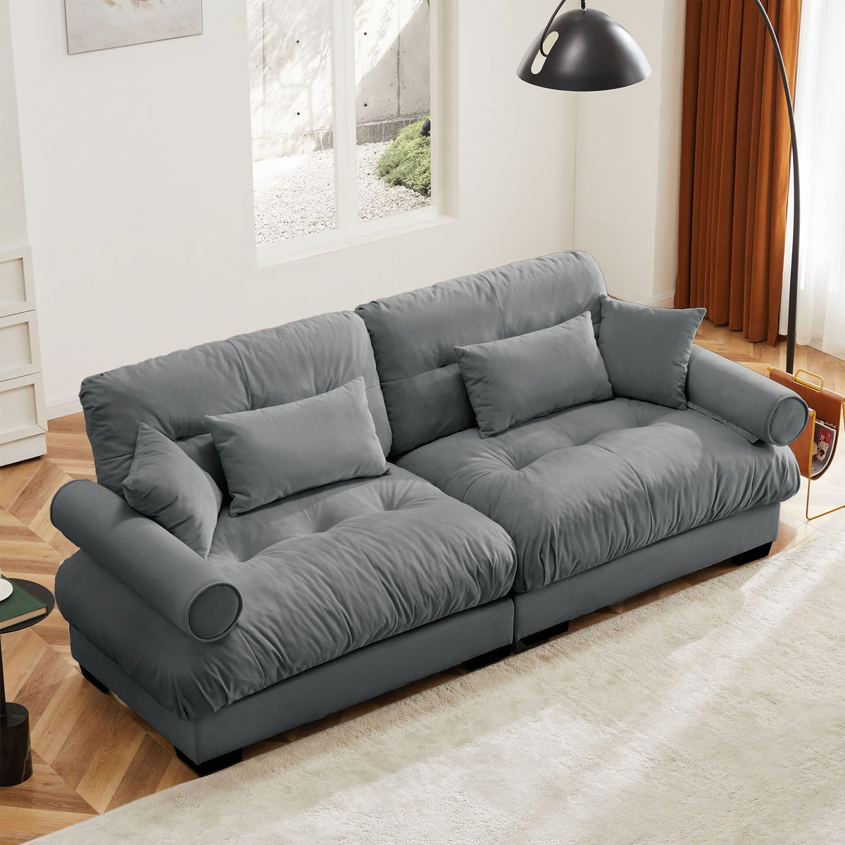 Modern Oversize Sofa With Cloud Like Comfort, Featuring Waist And Throw Pillows, photo 9 of 28