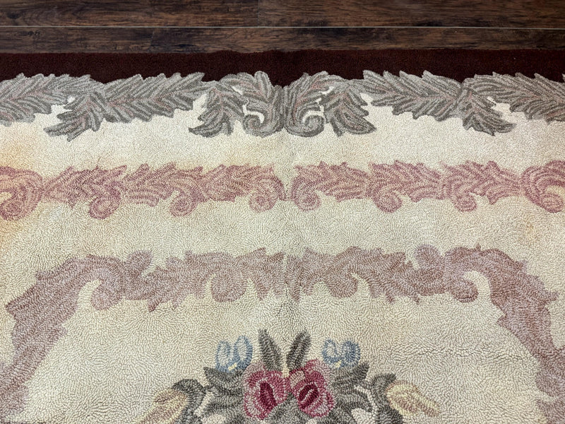 American Hand Hooked Rug 9x12, Vintage Aubusson Carpet, Wool