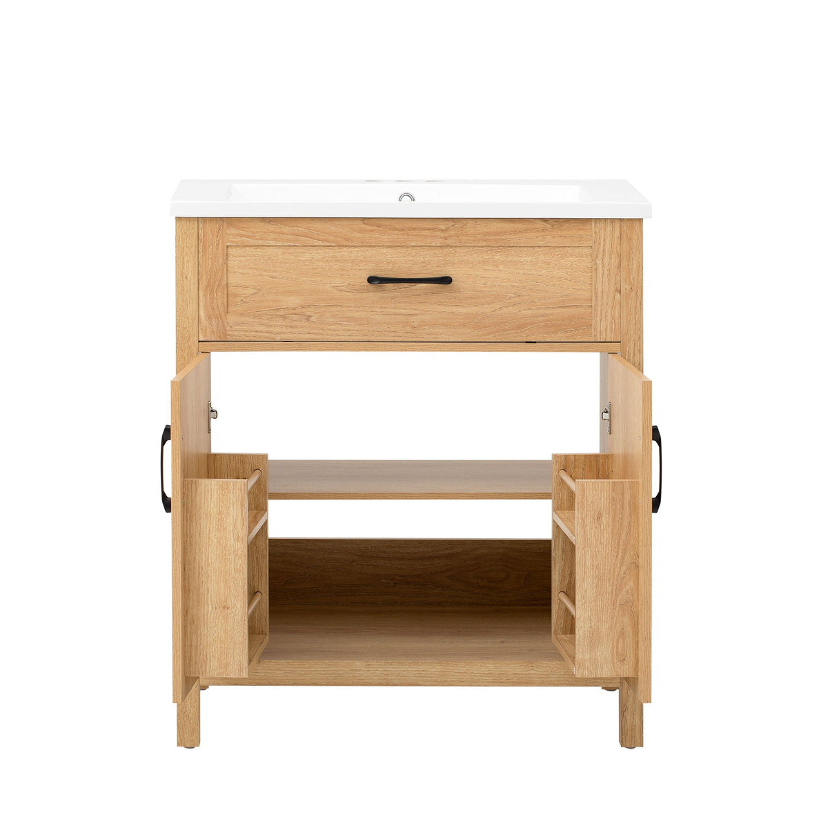 Bathroom Vanity With Sink, Adjustable Shelf & Door Organizers - Walnut