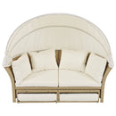 Outdoor Patio Daybed Wicker Rattan Double Daybed Round Sofa Furniture Set With Retractable Canopy, 4 Pillows For Lawn Garden by HouseOfZazla