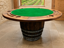 Whiskey & Wine Barrel Game Table Set — Poker Top and Dining Top Included, 6 Chairs