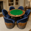 Whiskey & Wine Barrel Armchair with Hidden Safe — Memory Foam, Dark Navy Blue Upholstery