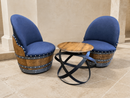 Whiskey & Wine Barrel Lounge Chair — Hidden Storage, Memory Foam, Blue Denim Upholstery (Limited)