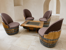 Whiskey & Wine Barrel Lounge Chair — Hidden Storage, Memory Foam, Checkered Brown Upholstery (Limited)