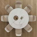 Modern Sintered Stone Dining Table With Round Turntable, Metal Pedestal, And Chairs by HouseOfZazla