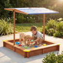 Kids Sandbox With Cover, Sand Box With Adjustable Canopy, Large Outdoor Cedar Sandpit For Backyard Play - Reddish Brown by HouseOfZazla