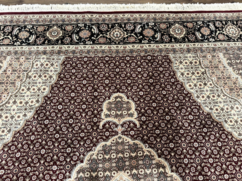 Sino Persian Rug 8x10, Herati, Elegant Oriental Carpet, Dark Maroon