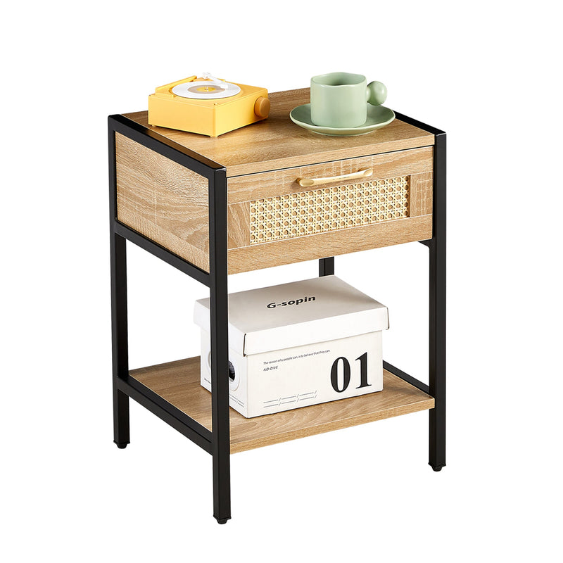 15.74" Rattan End table with drawer, Modern nightstand, metal legs,side table for living room, bedroom,natural(1 pc)