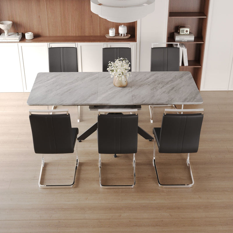 Modern Extendable Dining Table Set For 6 - 8 - Black / Gray, photo 2 of 13