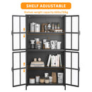 Premium Metal Storage Cabinet With Tempered Glass Doors, Adjustable Shelves, And Anti Tipping Device - Black