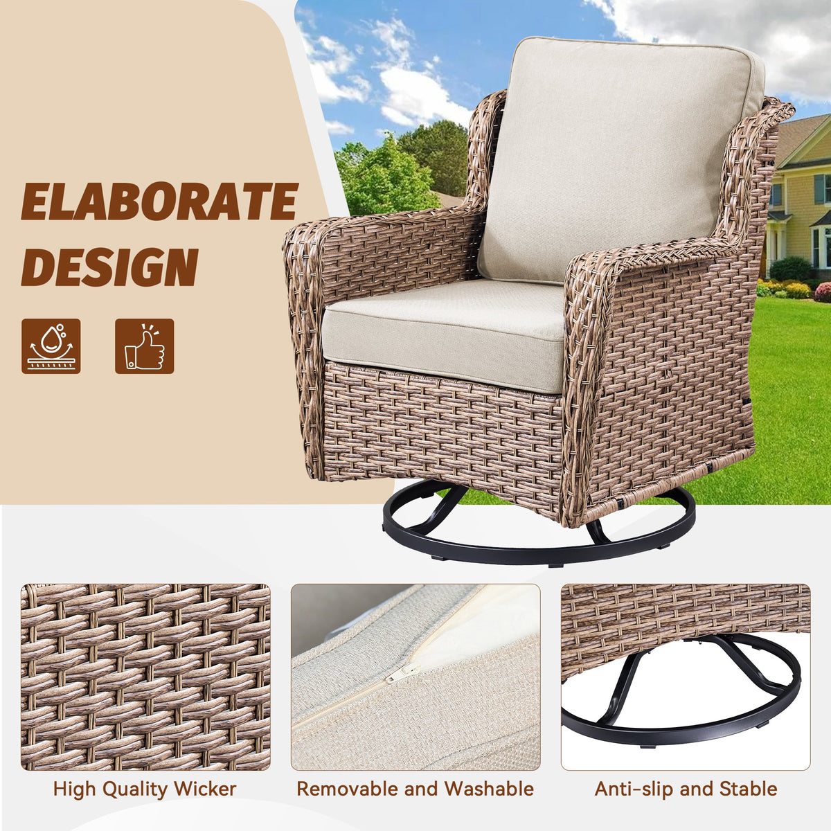 2-Person Outdoor Wicker Swivel Rocker Seating Group, photo 10 of 10
