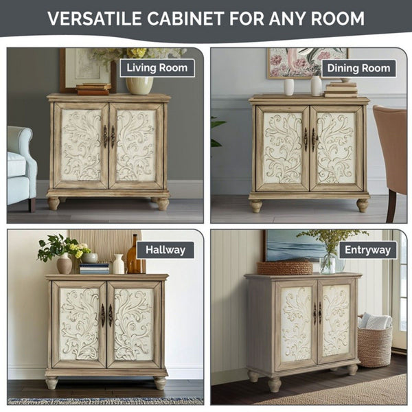 Driscoll - 2 Door Cabinet With Floral Design - Reclaimed Natural, photo 2 of 15