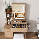 Vanity Desk Set with Lighted Mirror, 4 Drawers & Stool