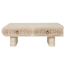 Rounded Edge Coffee Table with Flower Pattern Solid Wood Drawer
