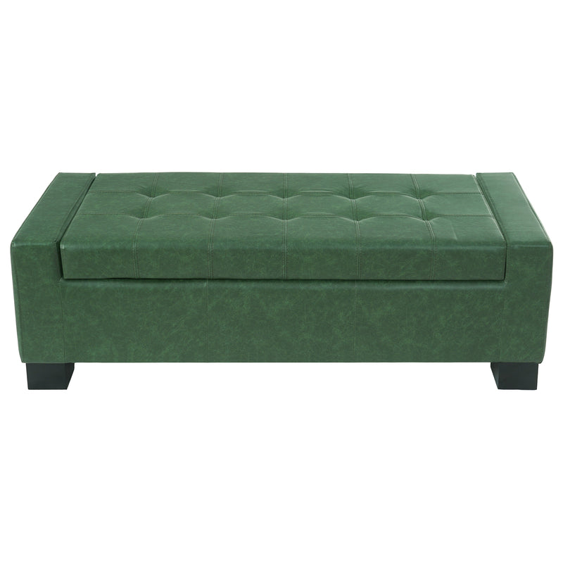 Green Storage Ottoman Bench, PU Upholstered Footrest with Solid Wood Legs, photo 6 of 10