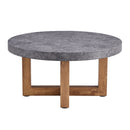 A modern retro circular coffee table with a diameter of 31.4 inches, made of MDF material, suitable for living rooms