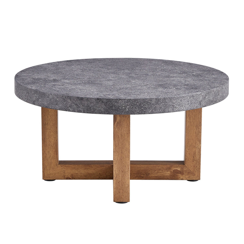 A modern retro circular coffee table with a diameter of 31.4 inches, made of MDF material, suitable for living rooms