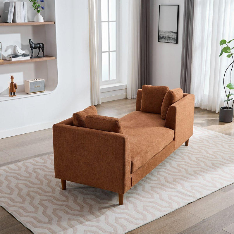 77.95'' Wide Modern Double-Sided Upholstered Chaise Lounge Indoor,Chenille Fabric Sleeper Sofa Couch With 4 Throw Pillows, Daybed with Rubberwood Legs For Living Room, Bedroom, Apartment,Caramel